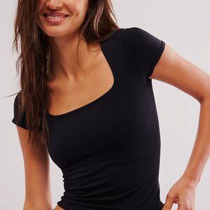 Free People Clean Lines Sunfade Baby Tee - Black size XS